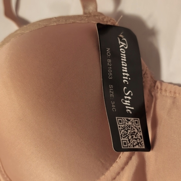 Romantic Style Push Up Beige Wire Bra Size 34 C New - Picture 2 of 11